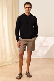 Siyah Kaşmirli Marcello önden cepli Kapüşonlu Kazak Silk and Cashmere