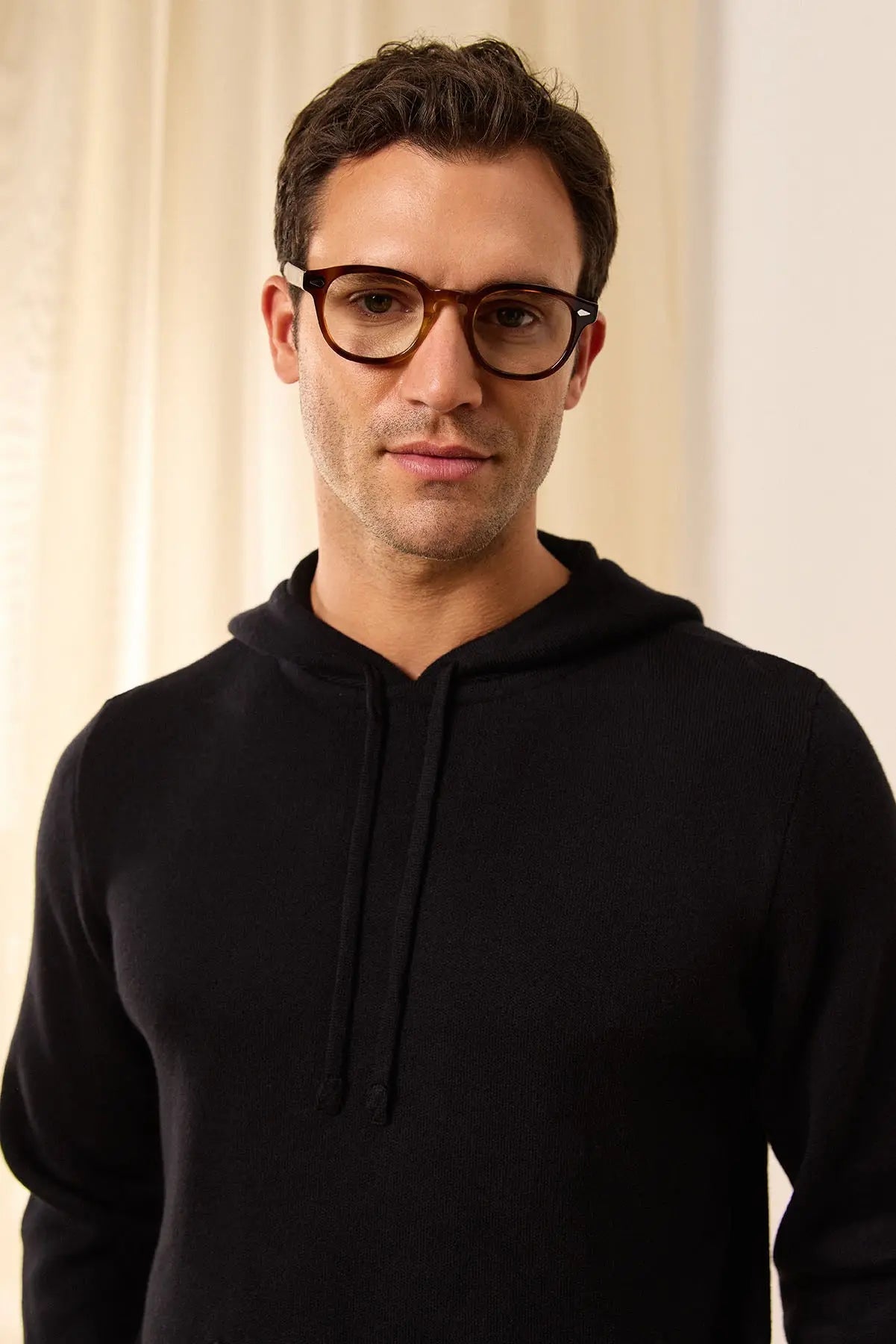 Siyah Kaşmirli Marcello önden cepli Kapüşonlu Kazak Silk and Cashmere