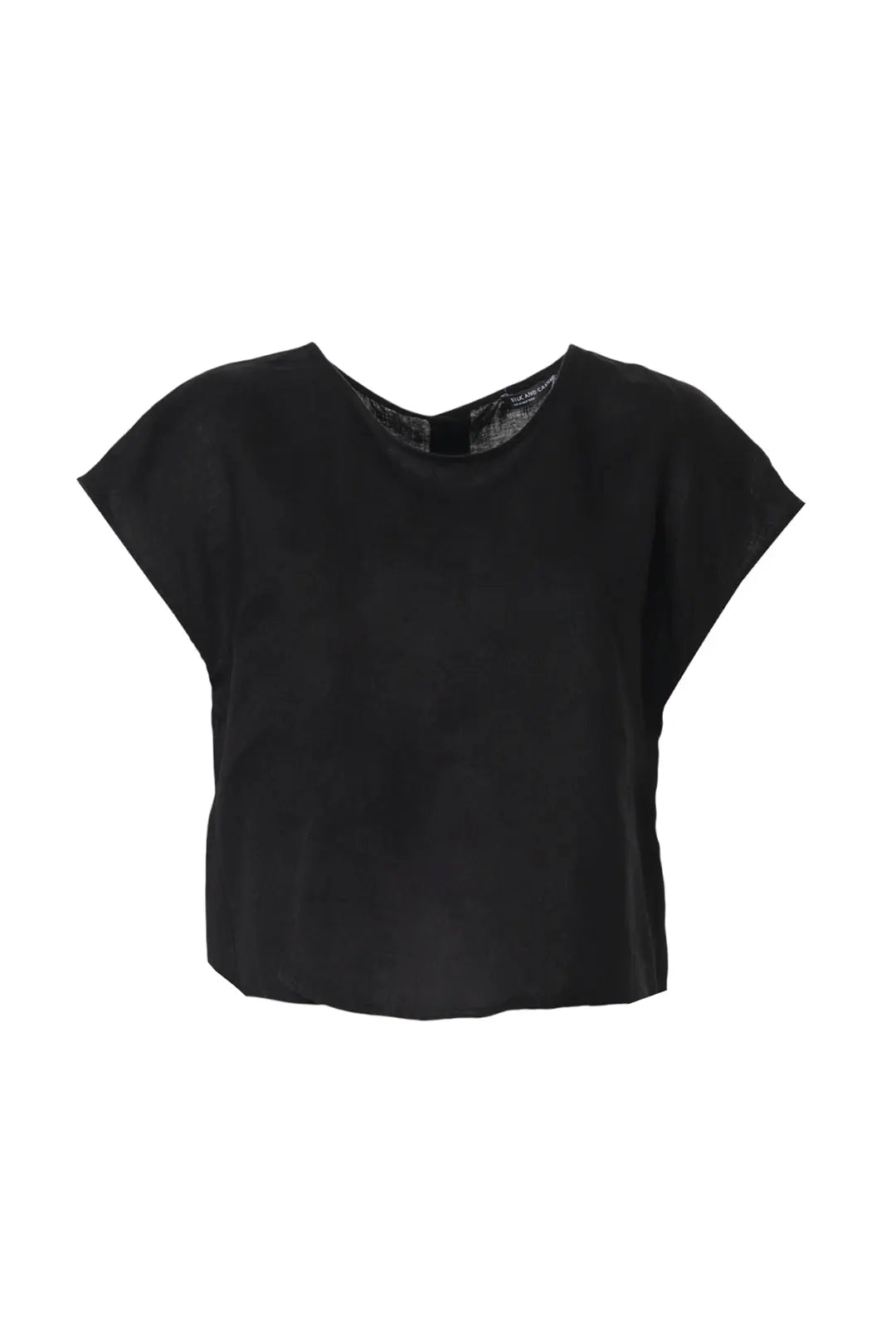 Siyah Keten Kate Yuvarlak Yaka Ksa Kollu Bluz Silk and Cashmere