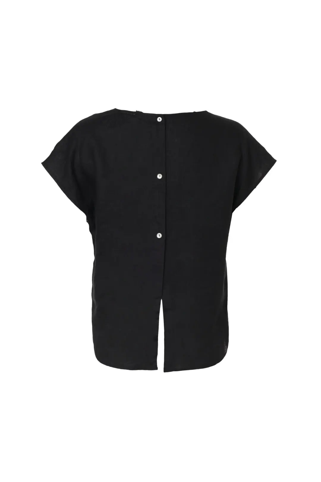 Siyah Keten Kate Yuvarlak Yaka Ksa Kollu Bluz Silk and Cashmere