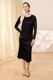 Siyah pekli Monica Yuvarlak Yaka Uzun Kol Bluz Silk and Cashmere