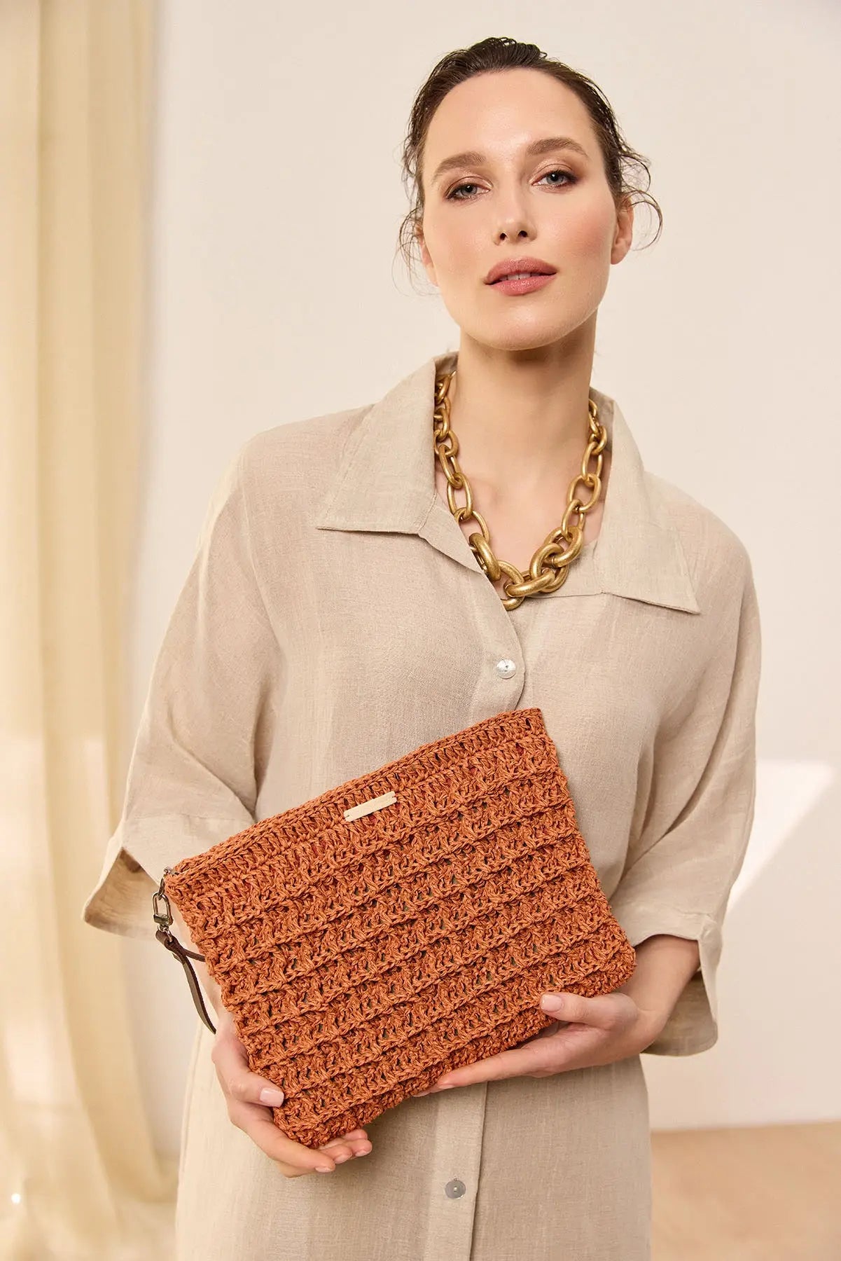 Tarçın Nina Dokulu Hasır El Çanta Silk and Cashmere