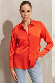 Turuncu Saf İpek Audrey Uzun Kollu Gömlek