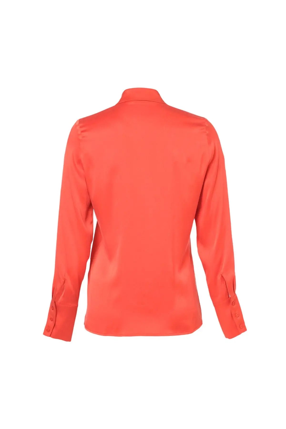 Turuncu Saf İpek Audrey Uzun Kollu Gömlek