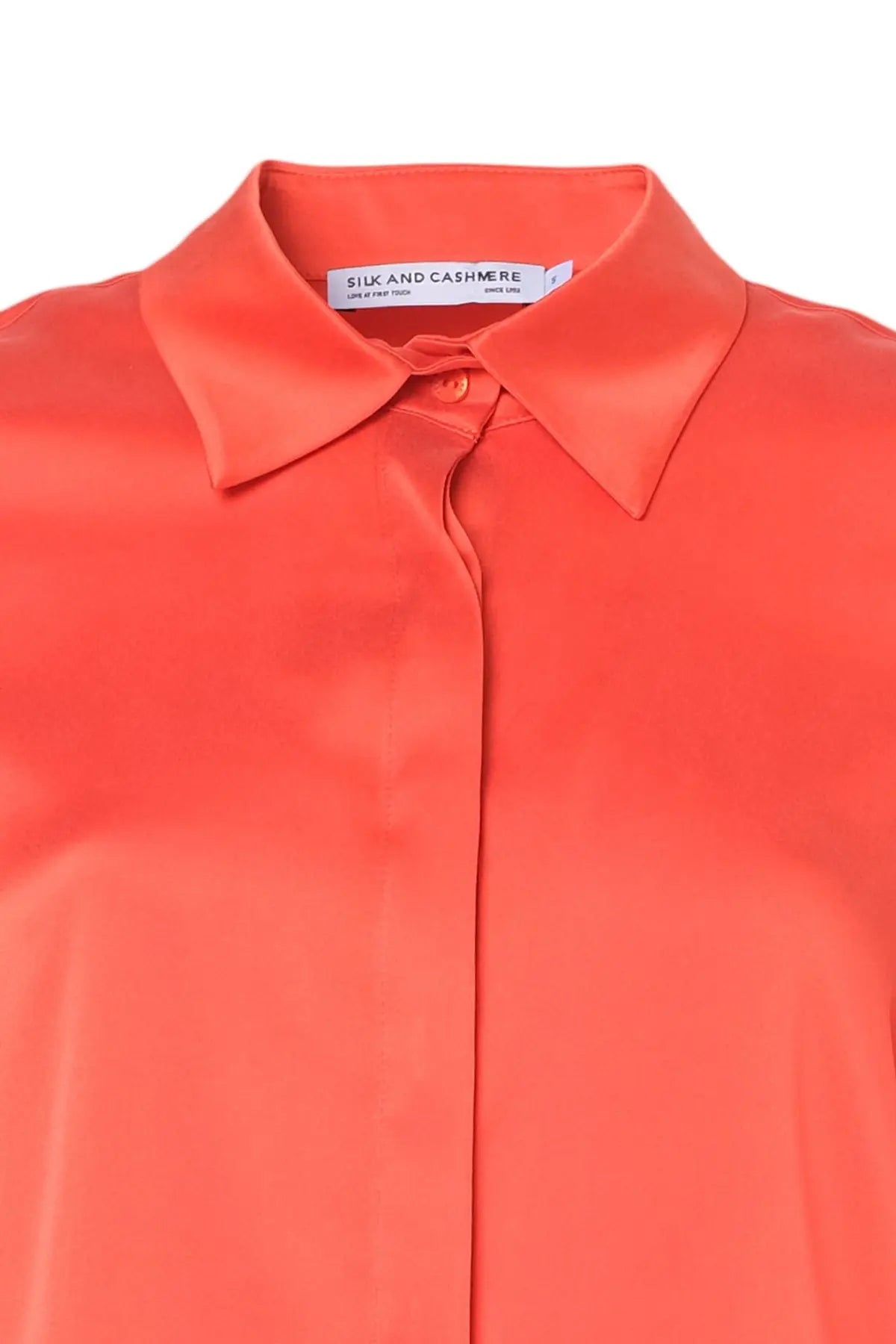 Turuncu Saf İpek Audrey Uzun Kollu Gömlek