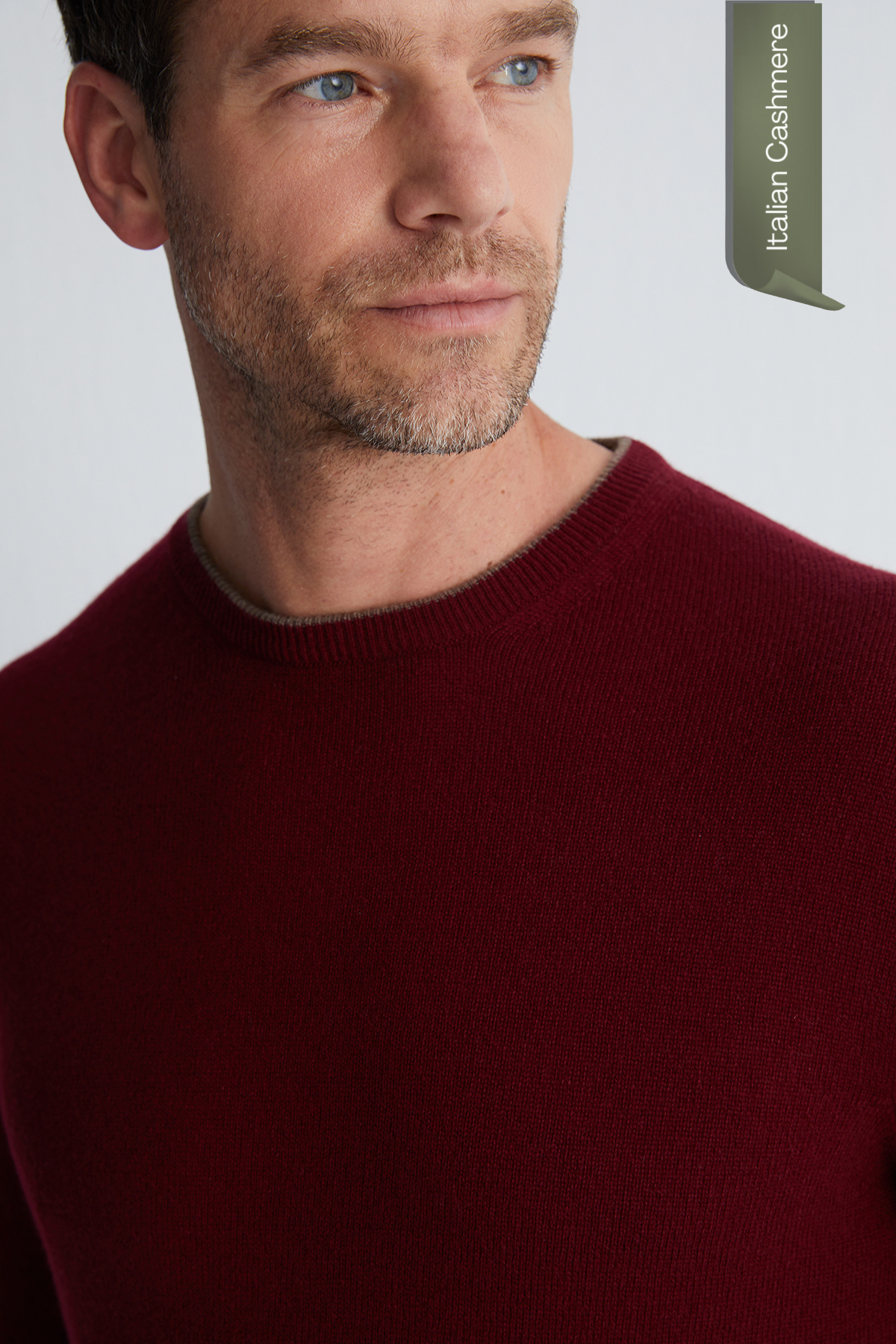 Bordo Franco Saf Kaşmir Bisiklet Yaka Kazak