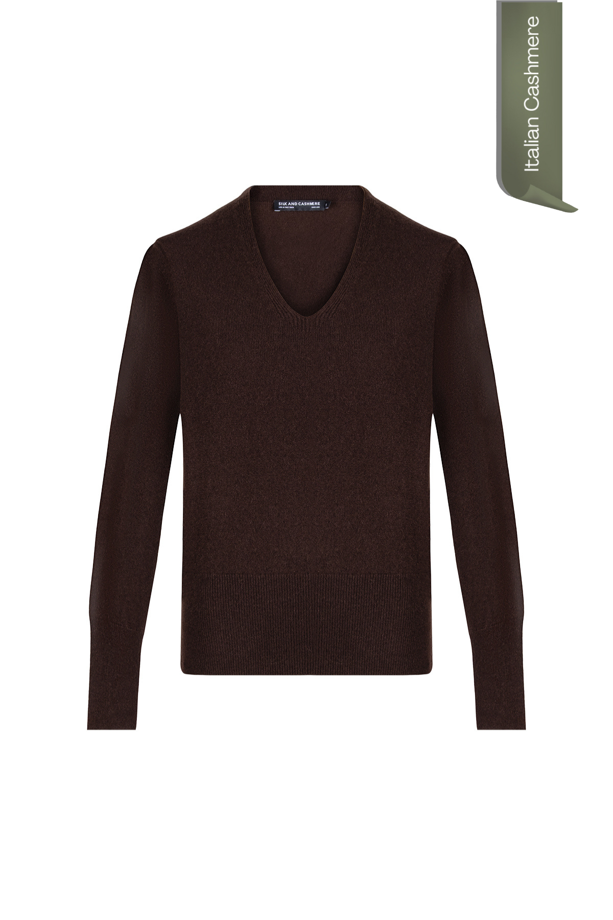 Kahverengi Franca Saf Kaşmir Derin V Yaka Kazak