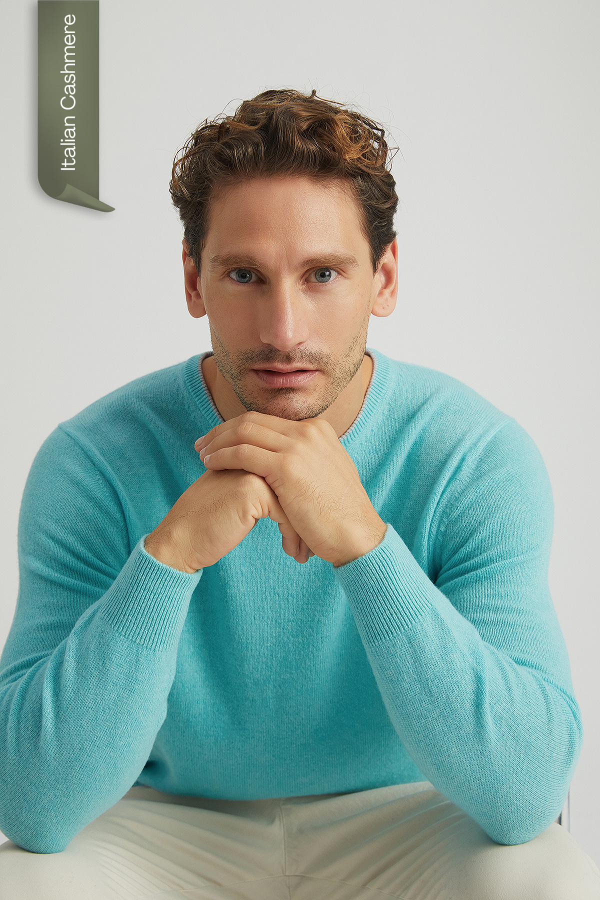 Aqua Franco Saf Kaşmir Bisiklet Yaka Kazak