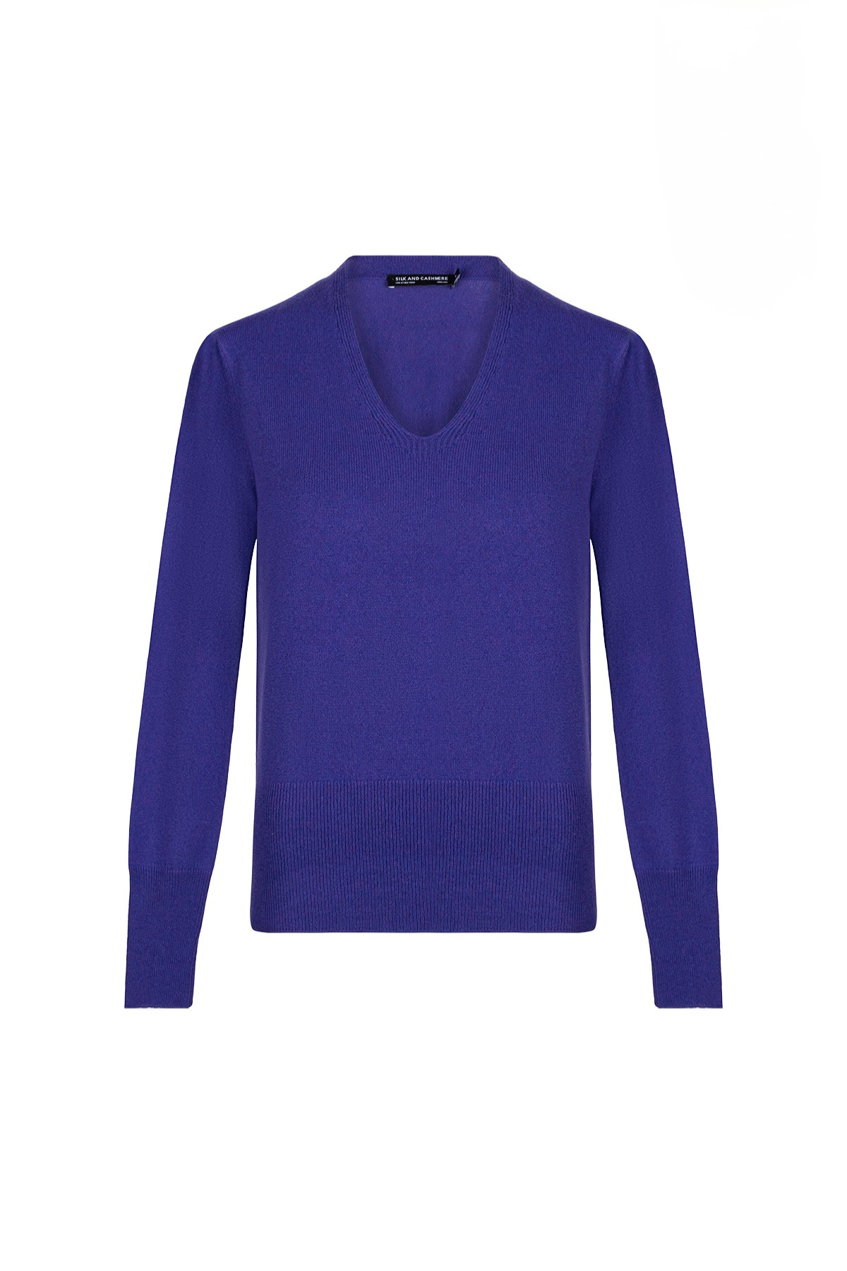 Koyu Mor Franca Saf Kaşmir Derin V Yaka Kazak