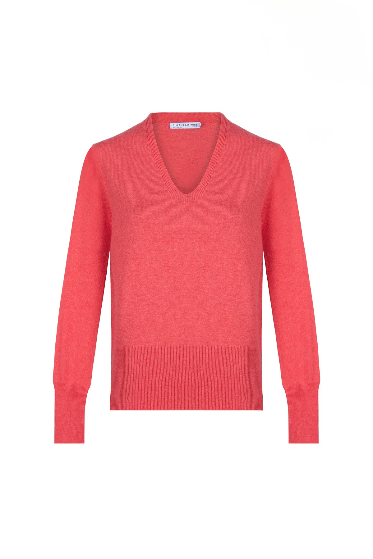 Mercan Franca Saf Kaşmir Derin V Yaka Kazak