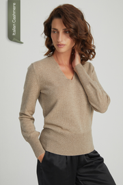 Kum Beji Franca Saf Kaşmir Derin V Yaka Kazak