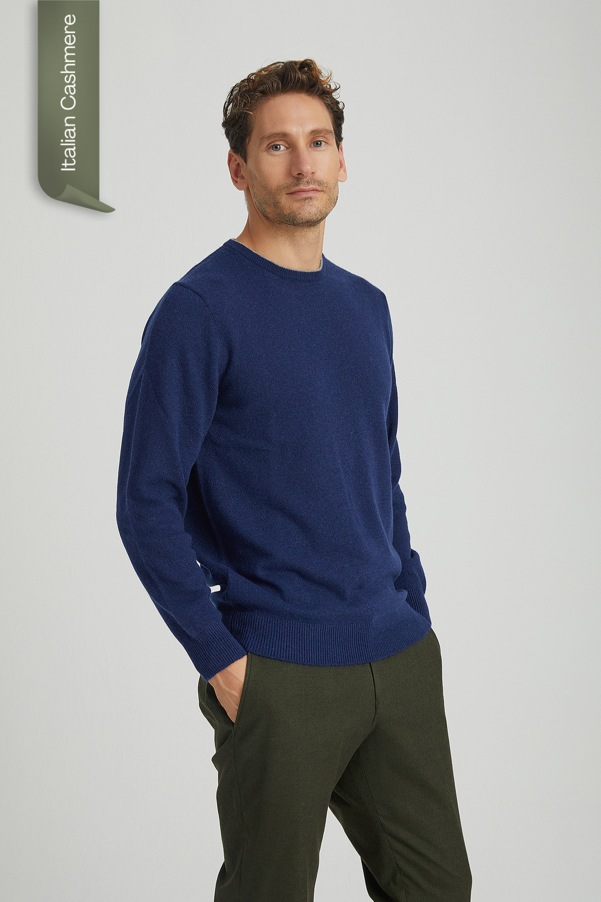 Lacivert Franco Saf Kaşmir Bisiklet Yaka Kazak