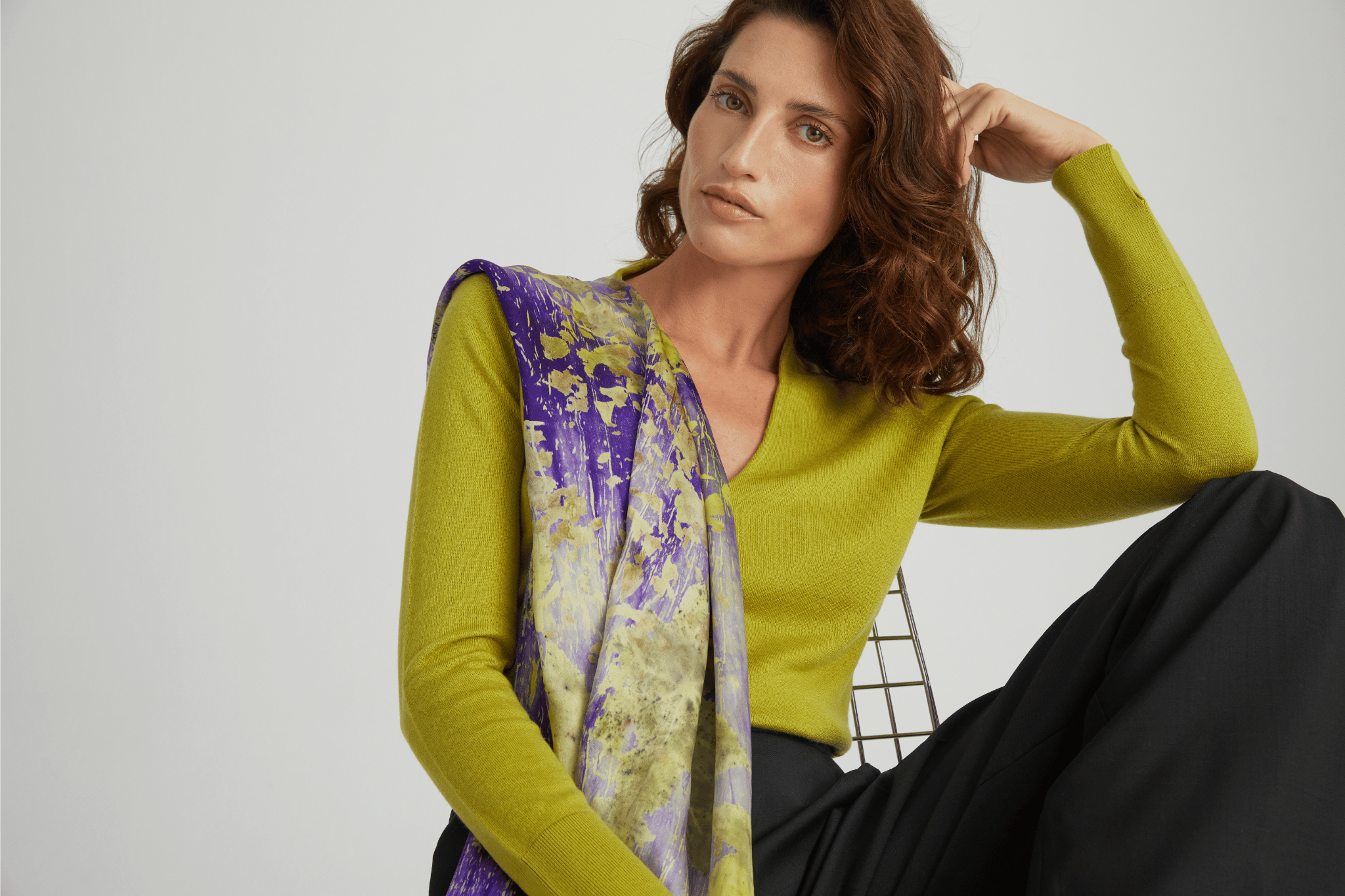 Sarı Saf İpek El Baskısı Ekolojik Şal 90 x 200 cm