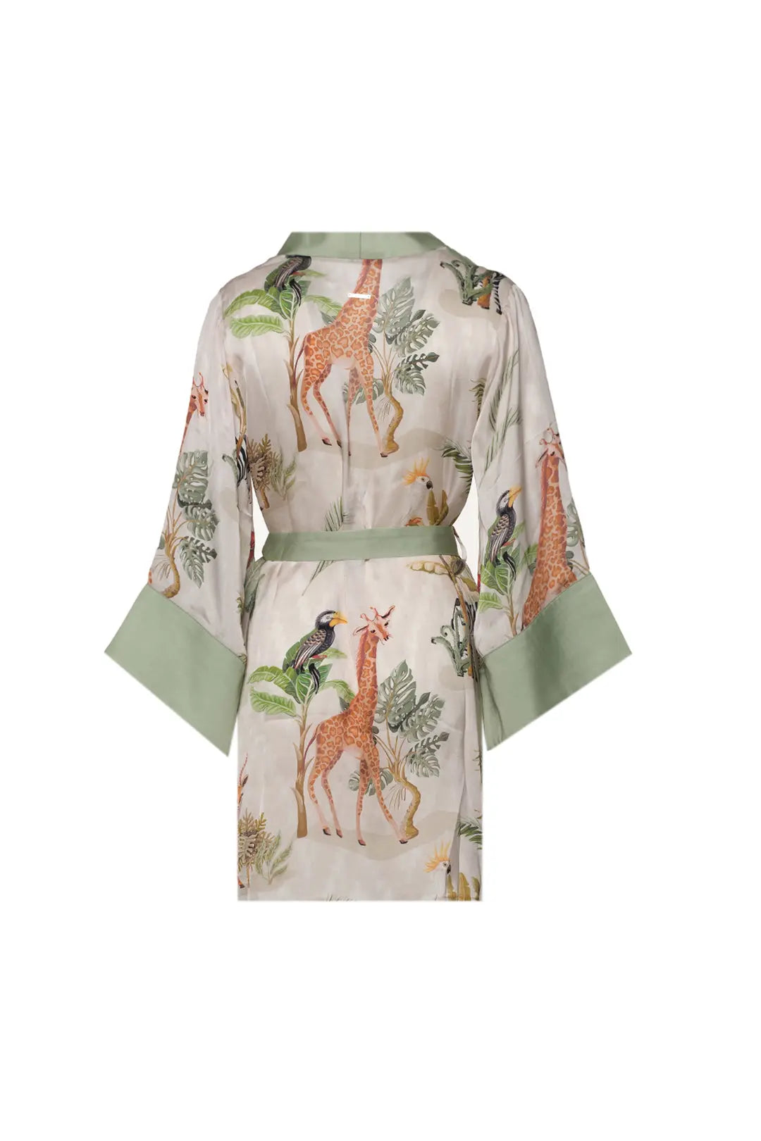 Yeşil Jas  Cupro Desenli Kemerli Kadın Kimono Hırka Silk and Cashmere