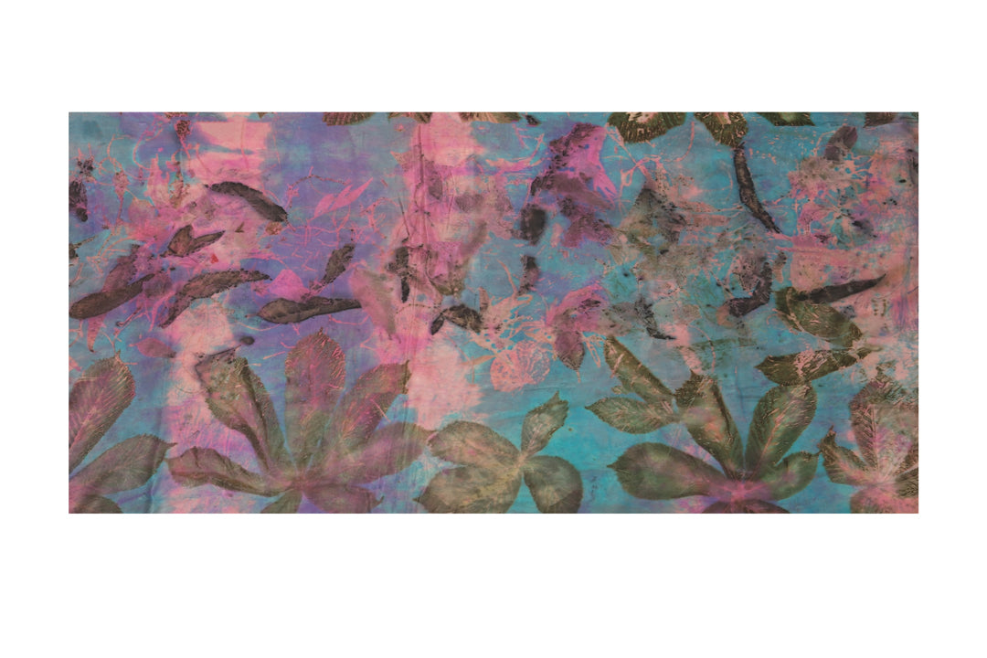 Mavi Saf İpek El Baskısı Ekolojik Şal  90 x 200 cm