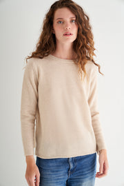 Bej Alexia Saf Kaşmir Yuvarlak Yaka Salaş Kazak