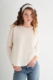 Beyaz Alexia Saf Kaşmir Yuvarlak Yaka Salaş Kazak