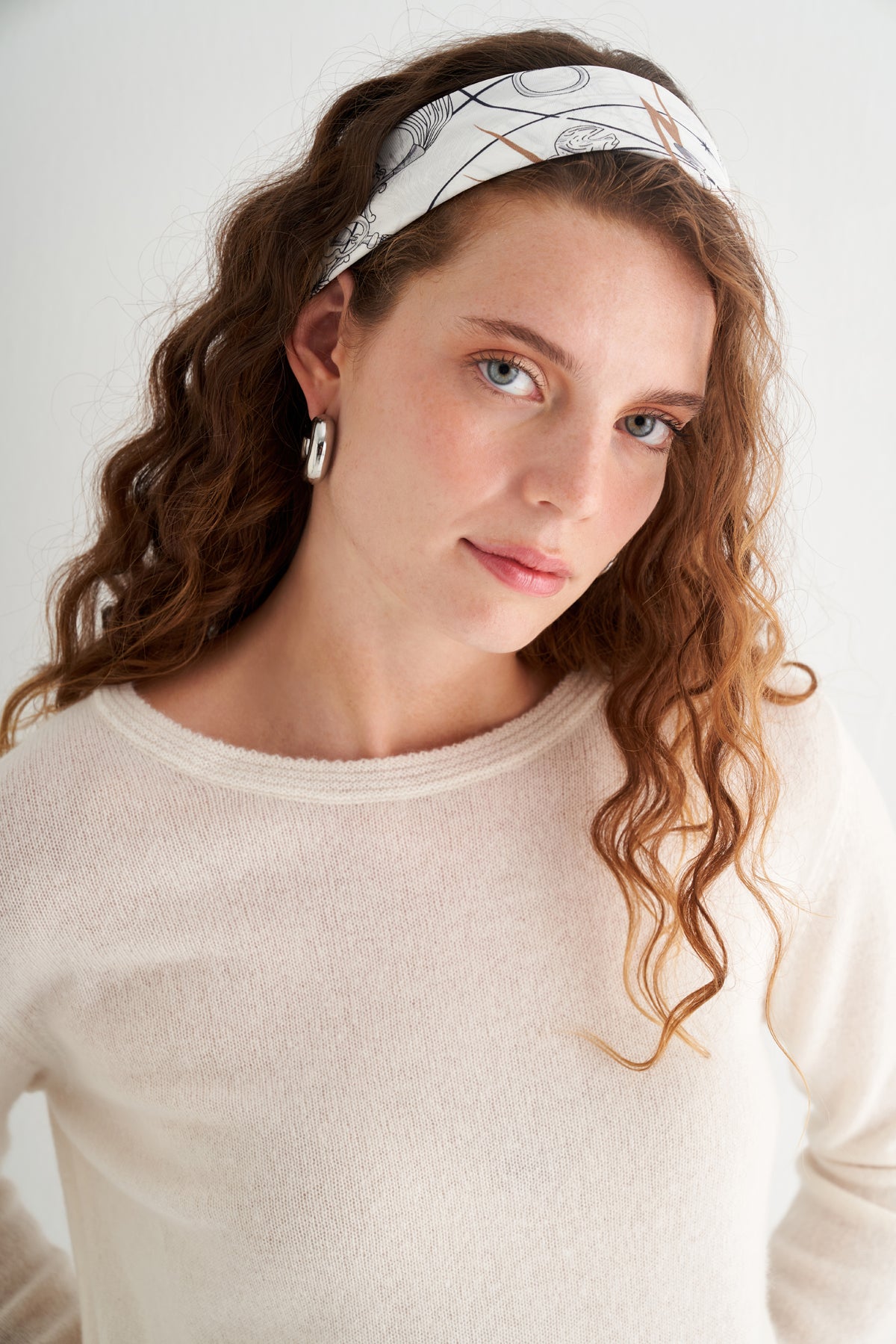 Ekru Lena Saf İpek Eşarp 70x70 cm