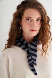 Lacivert Gri Rose Saf Kaşmir Çizgili Fular Bandana 85x30x30 cm