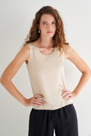 Açık Bej Toscana İpek Yuvarlak Yaka Bluz
