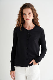 Siyah Nature İpekli Taş Süslemeli Hırka