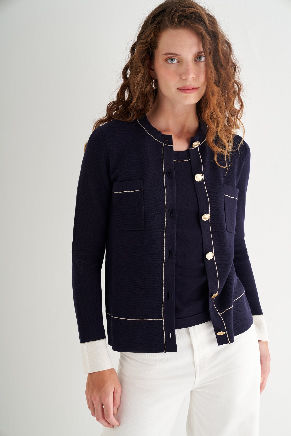 Lacivert Grace İpekli Zincirli Hırka