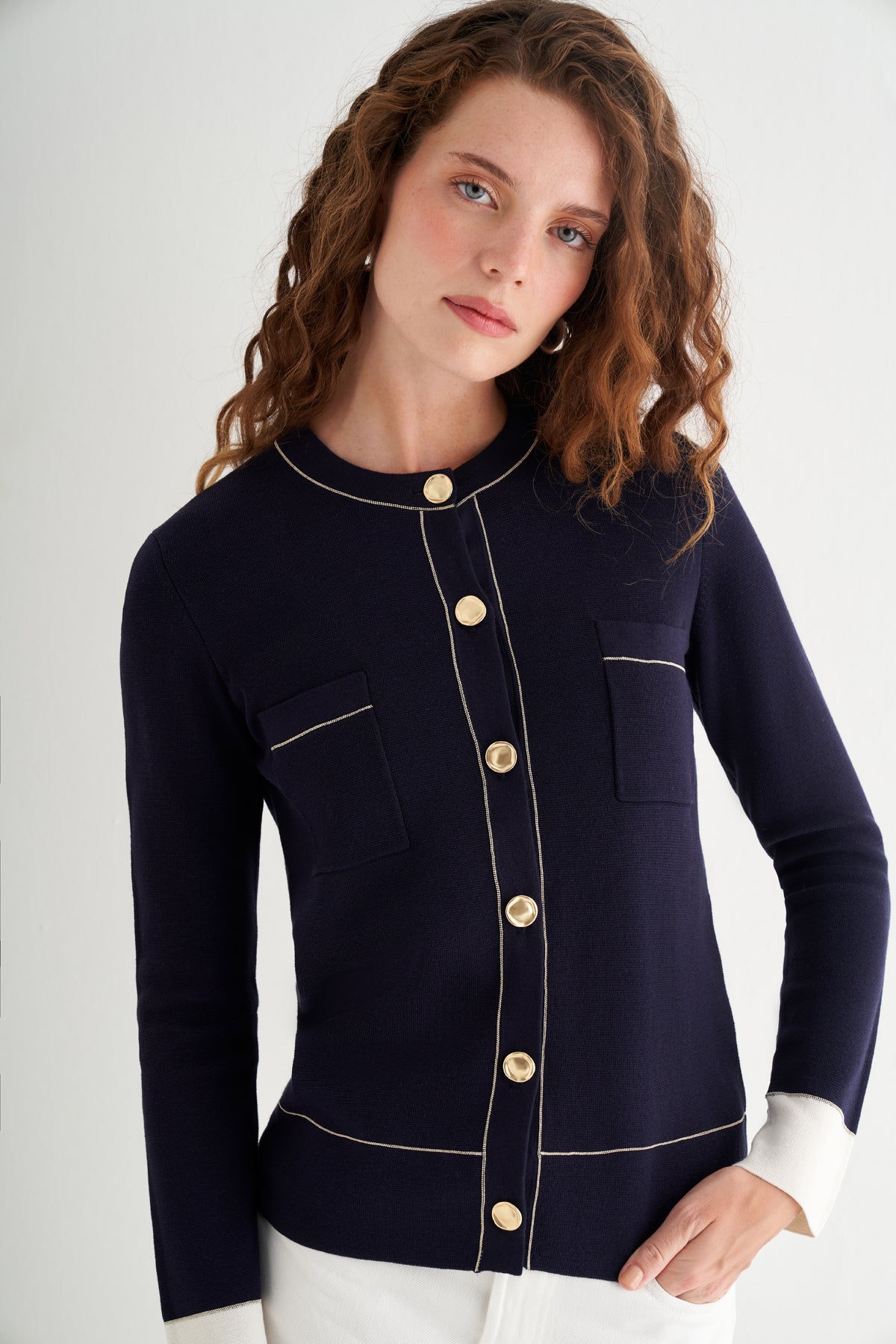 Lacivert Grace İpekli Zincirli Hırka