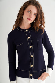 Lacivert Grace İpekli Zincirli Hırka