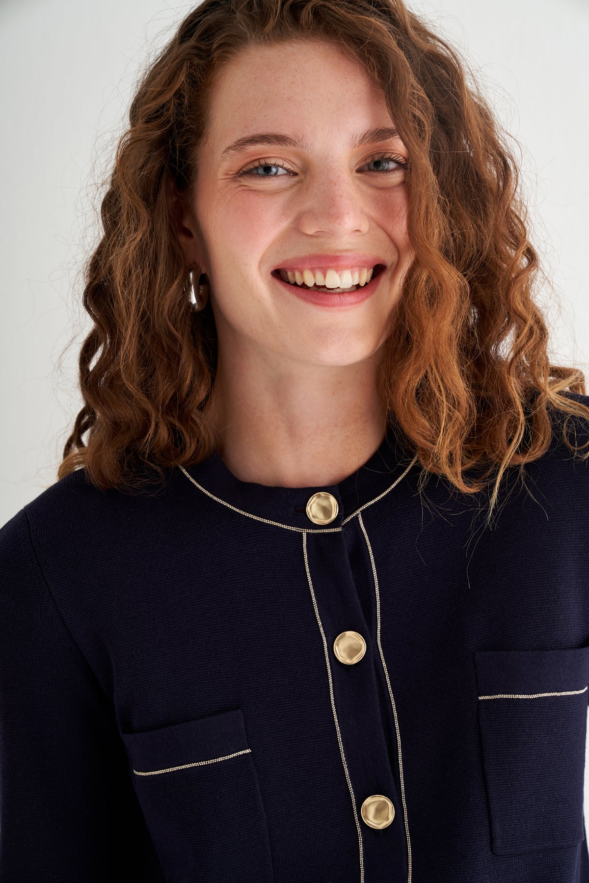 Lacivert Grace İpekli Zincirli Hırka