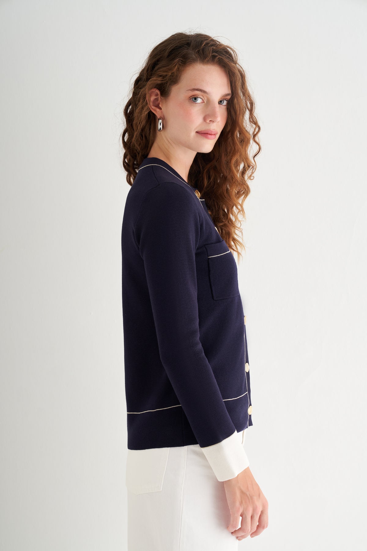 Lacivert Grace İpekli Zincirli Hırka