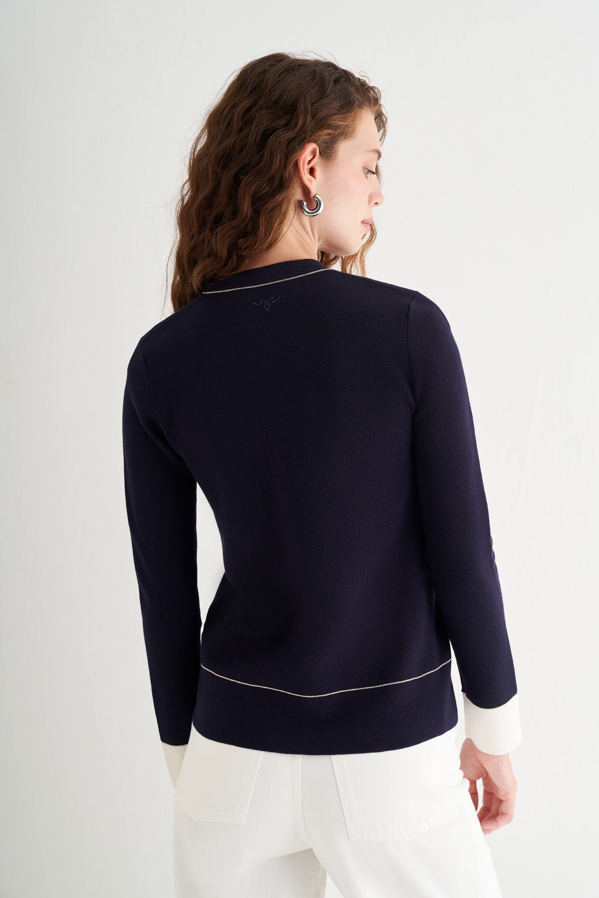 Lacivert Grace İpekli Zincirli Hırka