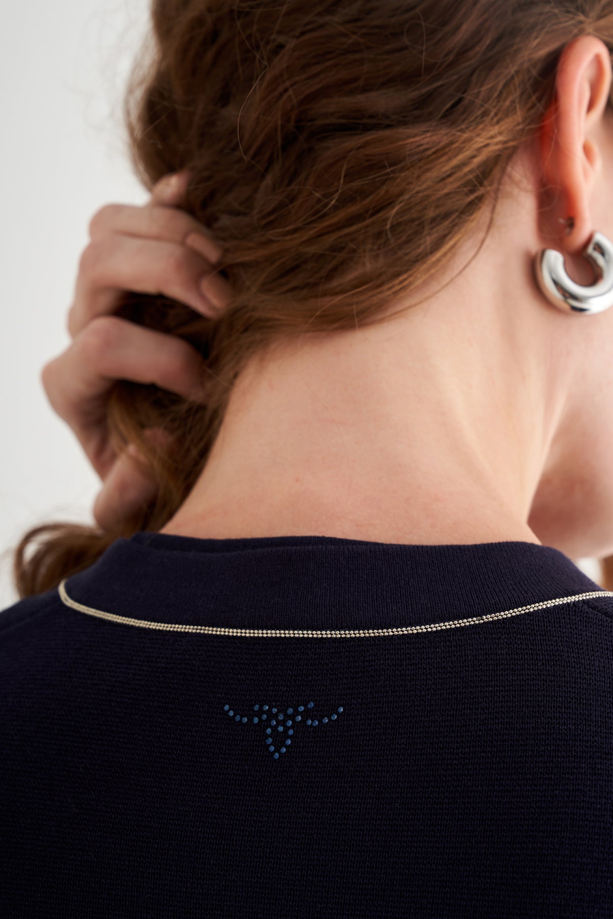 Lacivert Grace İpekli Zincirli Hırka