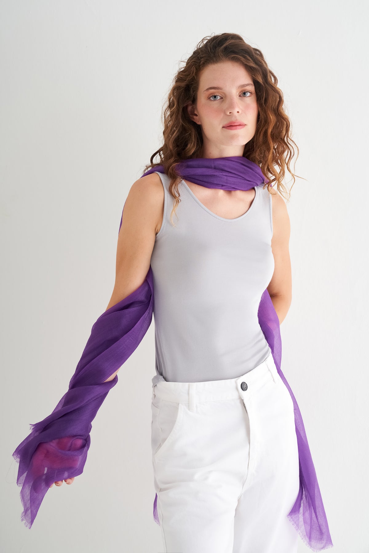 Mor Larissa Saf Kaşmir Şal 100x230 cm