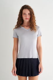 Gri Marina İpekli V Yaka  Kısa Kollu T-Shirt