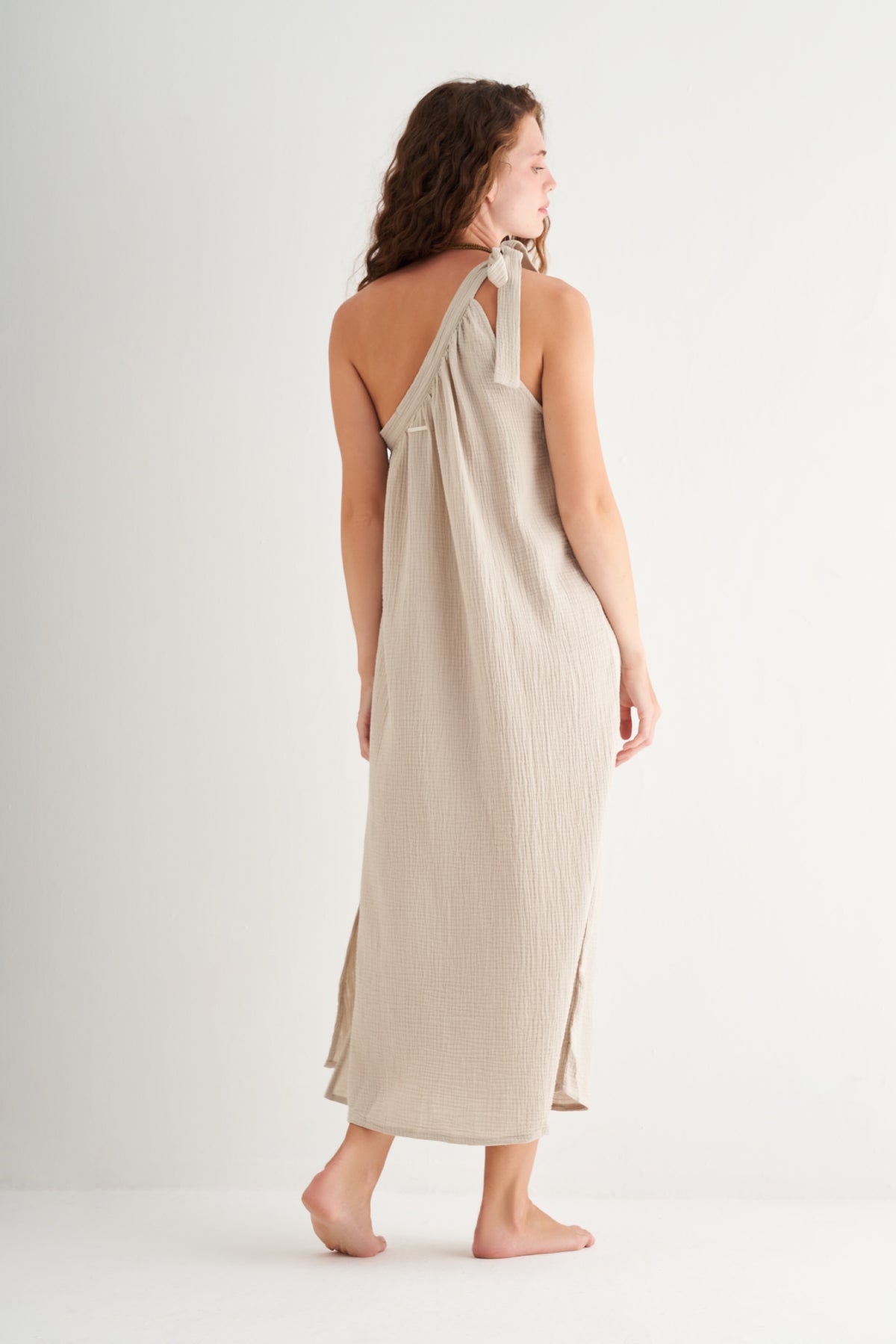 Bej Cassandra Tek Omuz Elbise