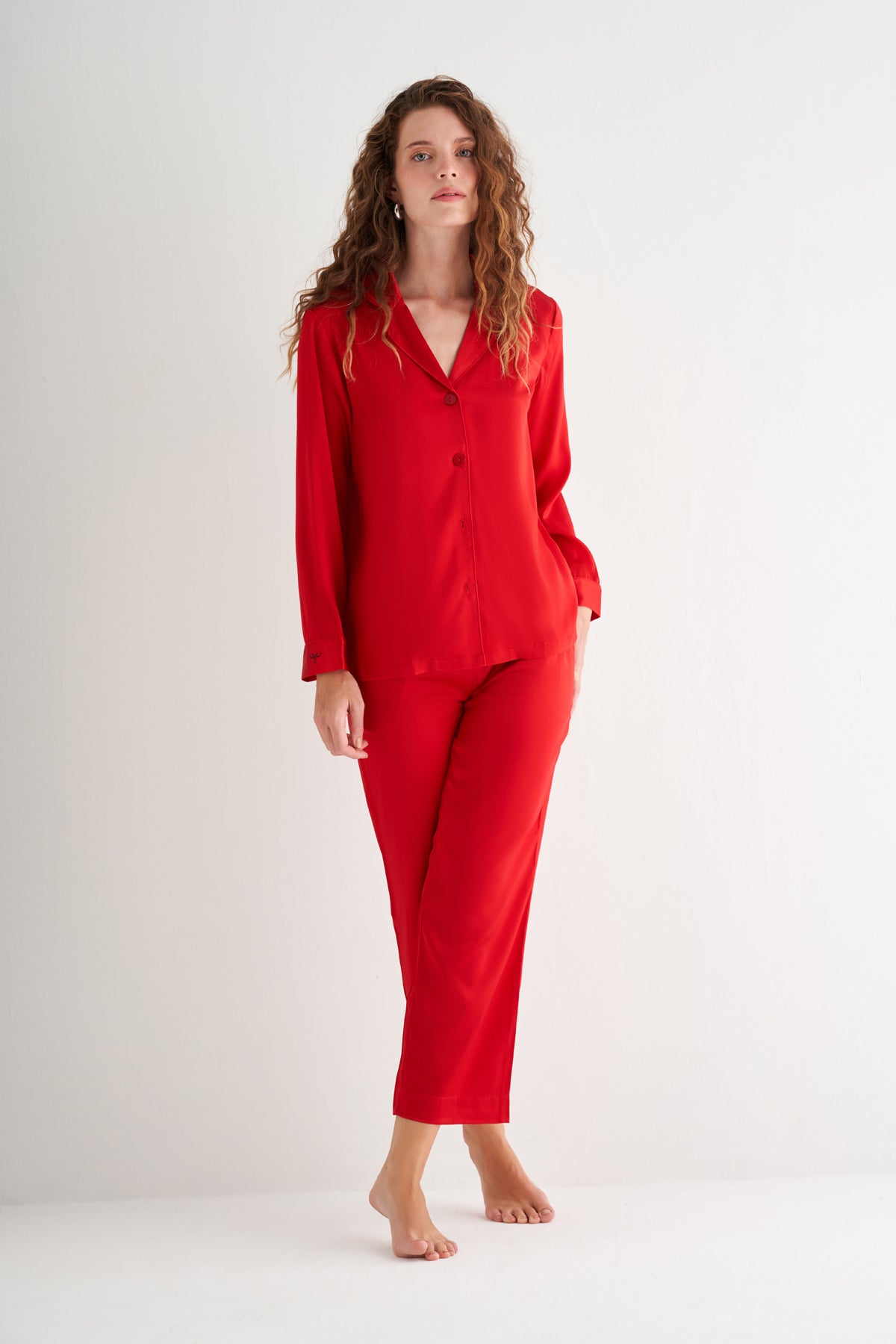Kırmızı Lindy İpek Pijama Seti