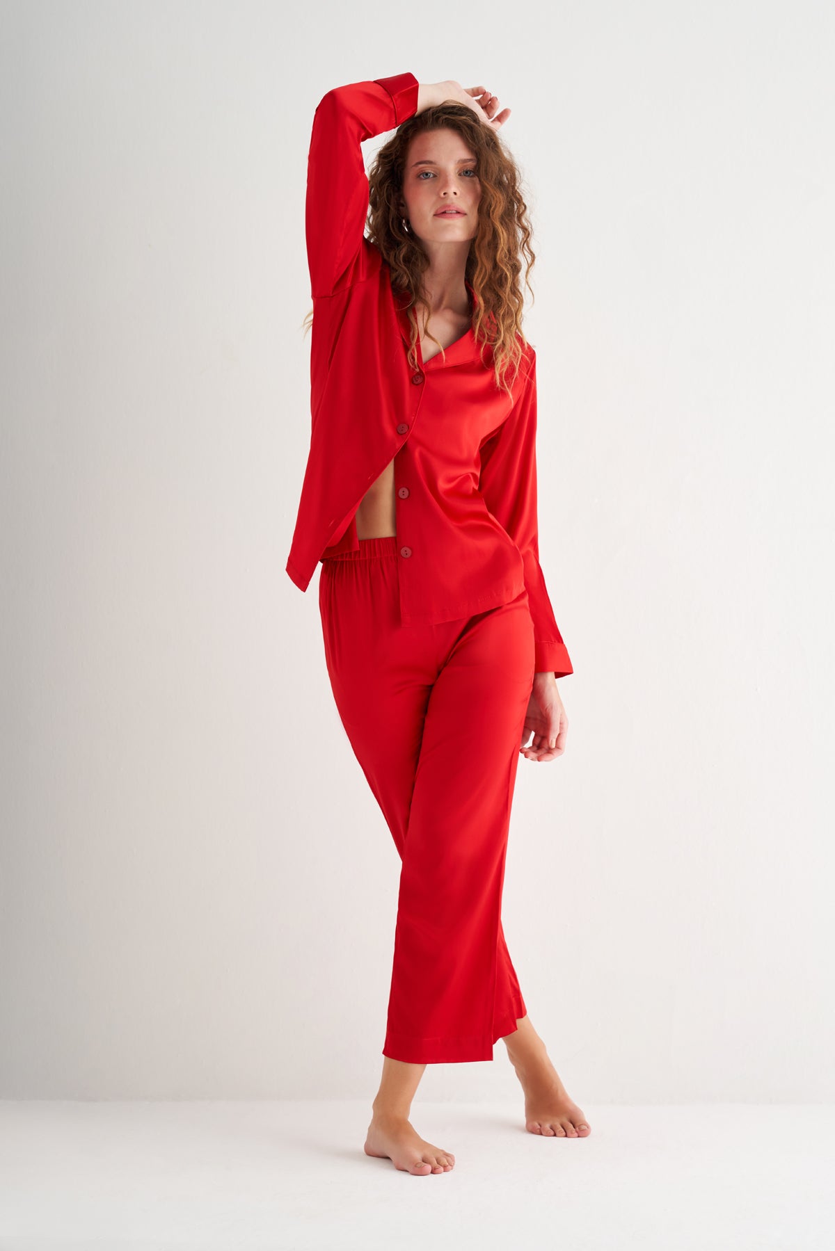 Kırmızı Lindy İpek Pijama Seti