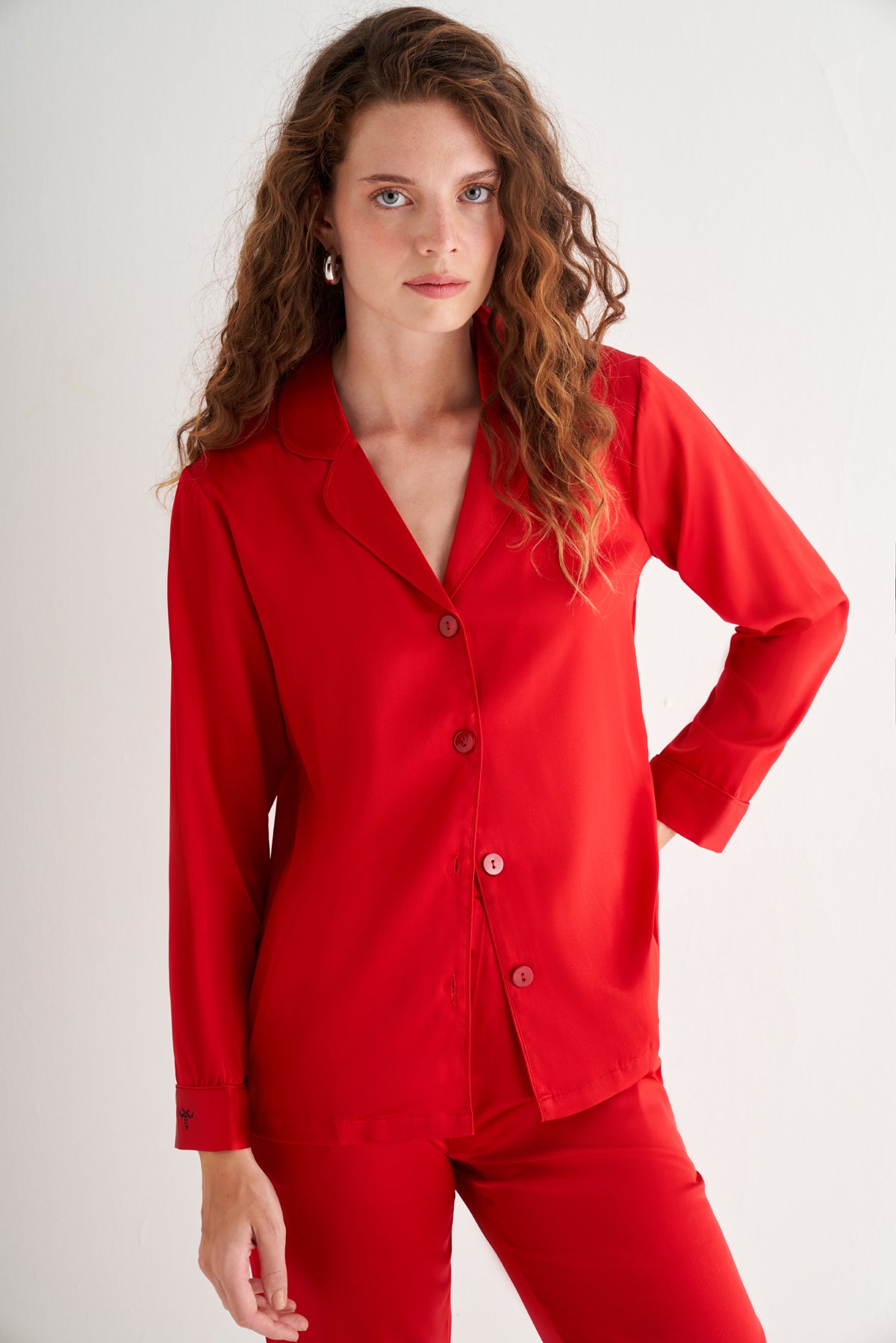 Kırmızı Lindy İpek Pijama Seti