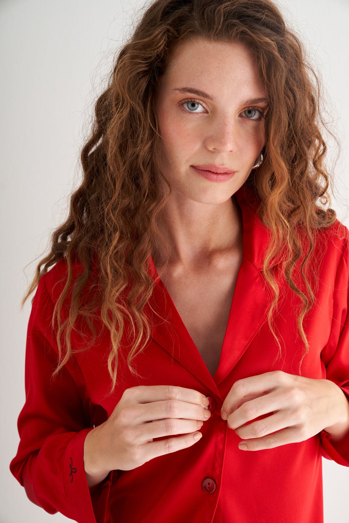 Kırmızı Lindy İpek Pijama Seti