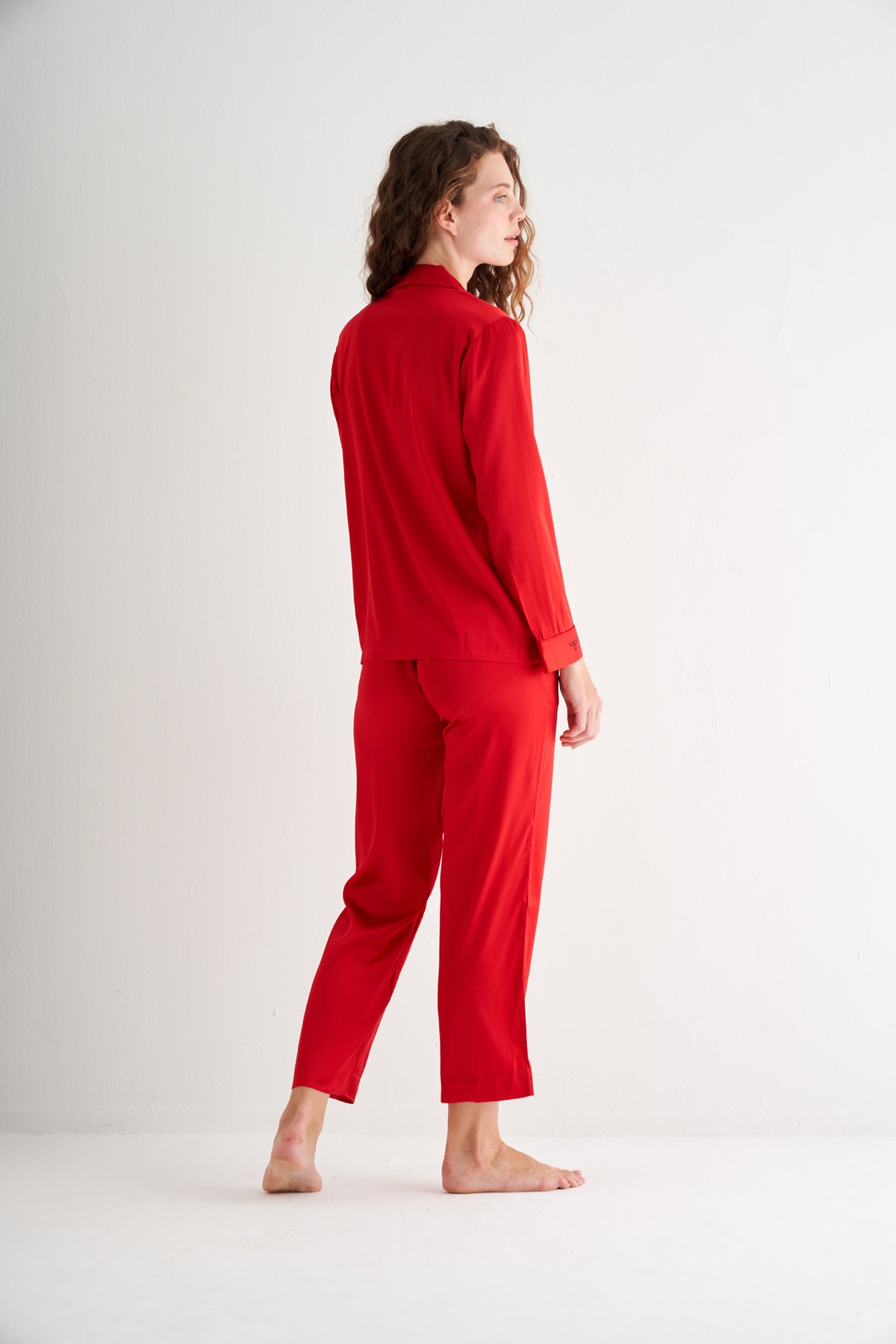 Kırmızı Lindy İpek Pijama Seti
