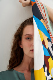 Saks Mavi Siyah Laila Saf İpek Kare Eşarp 50x50 cm