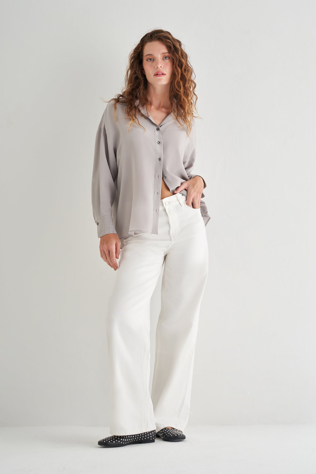 Gri Astrid Saf İpek Gömlek