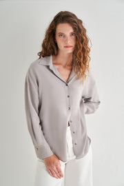 Gri Astrid Saf İpek Gömlek