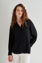 Siyah Astrid Saf İpek Gömlek