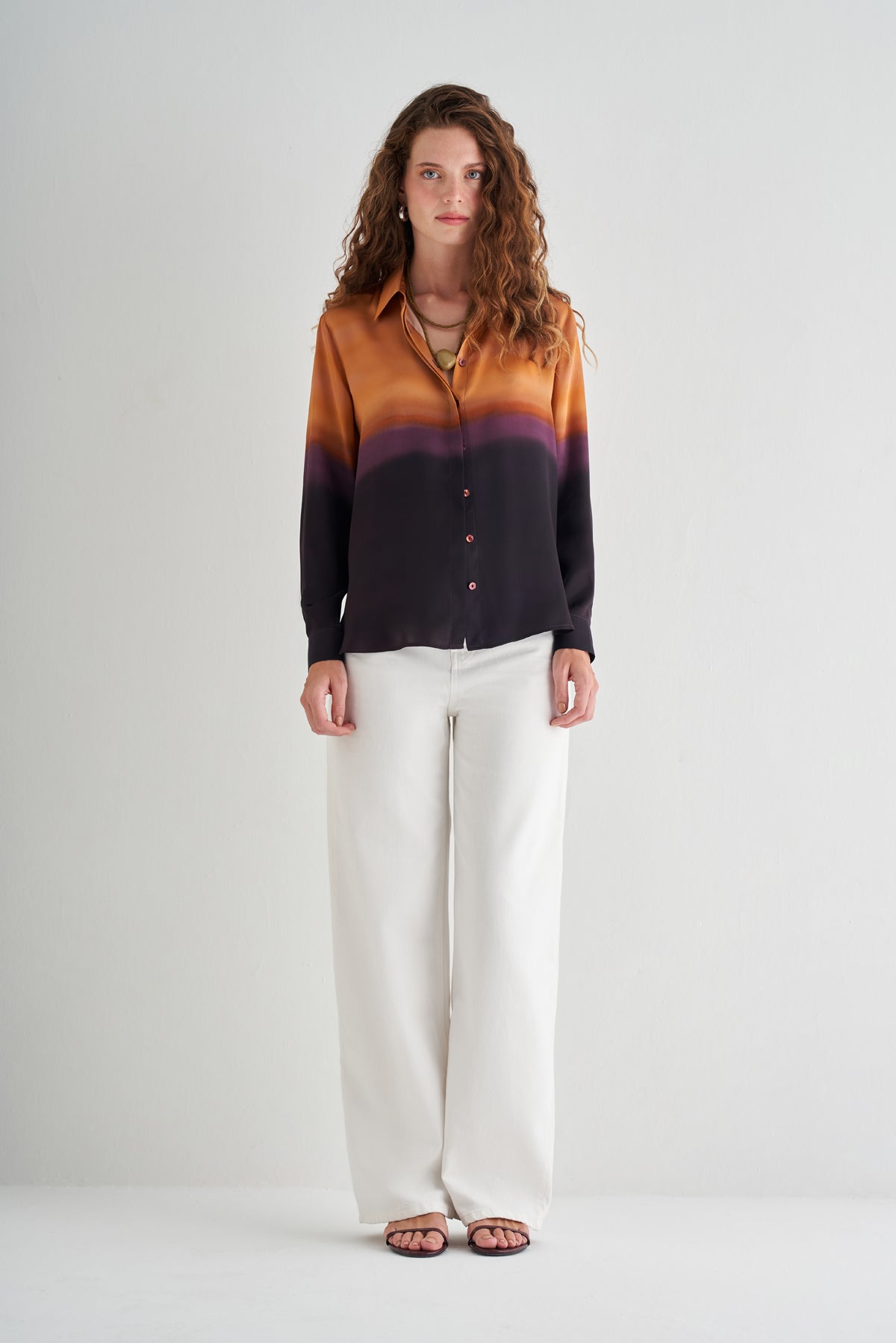 Altın Astrid Saf İpek Baskılı Gömlek