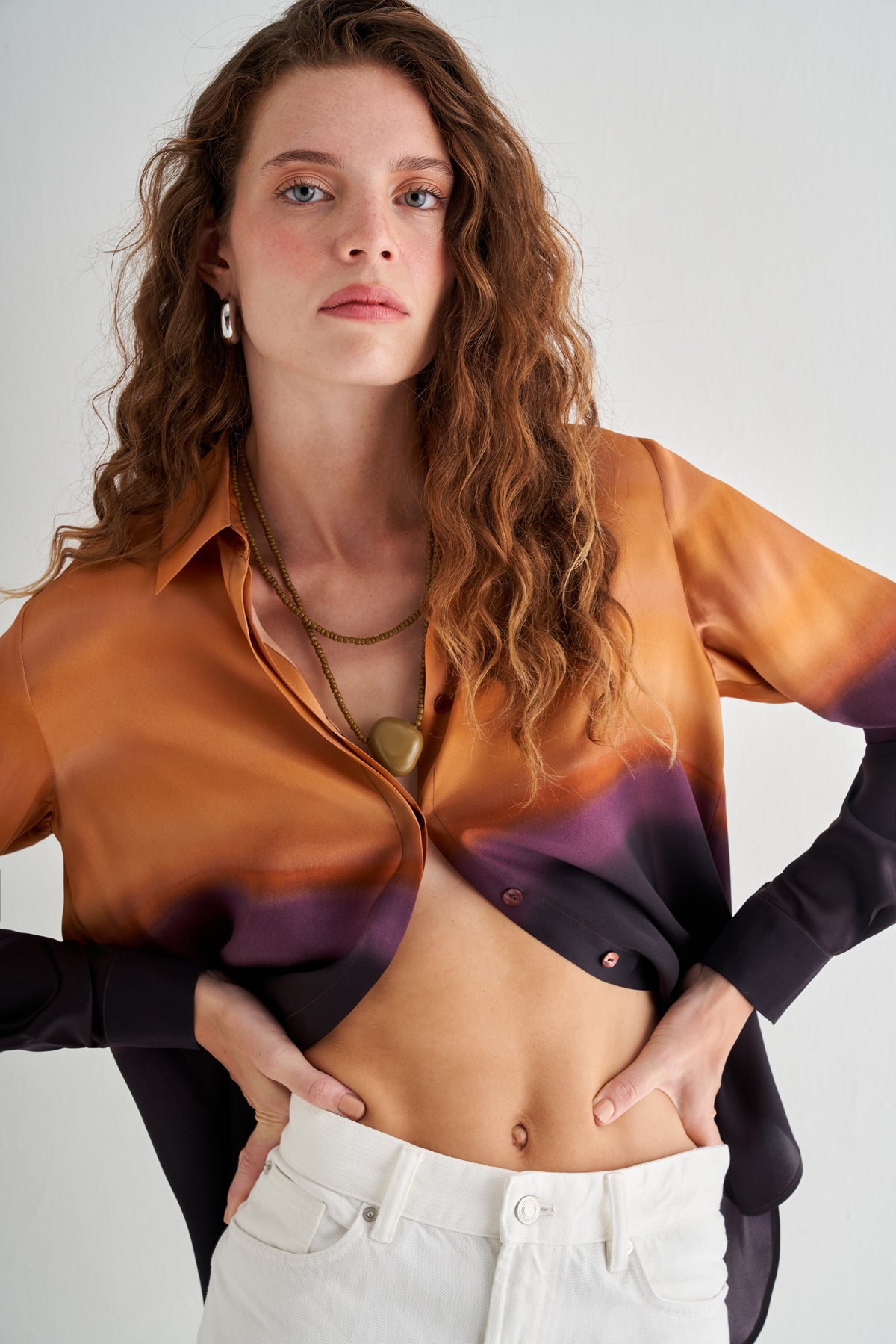 Altın Astrid Saf İpek Baskılı Gömlek