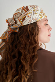 Açık Bej Lara Saf İpek Baskılı Eşarp 90x90 cm