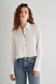 Ekru Astrid Saf İpek Crop Gömlek