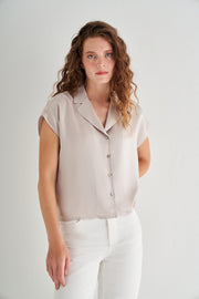 Açık Gri Astrid Saf İpek Kolsuz Gömlek