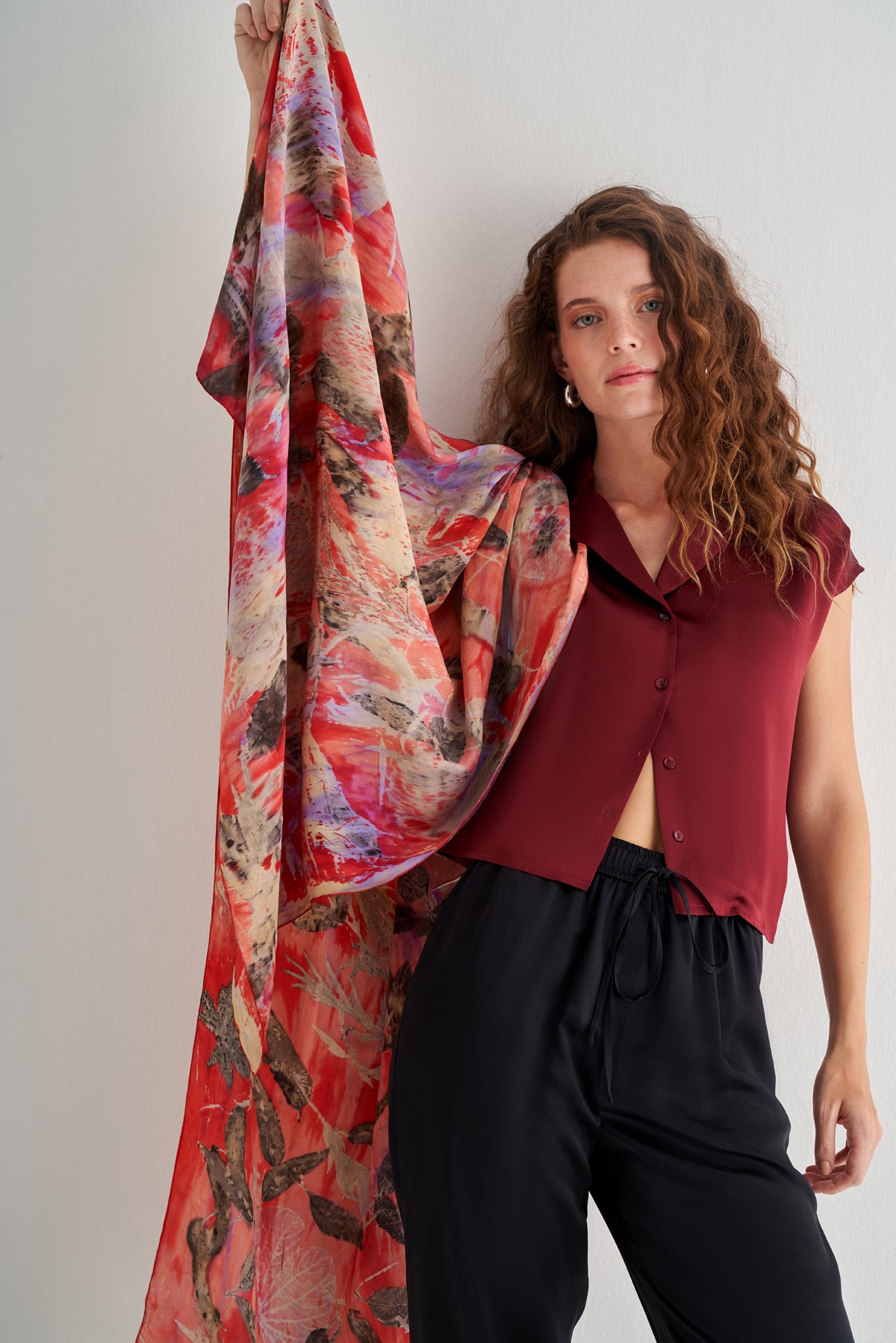 Bordo Astrid Saf İpek Kolsuz Gömlek